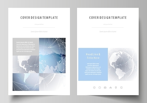 The vector illustration of the editable layout of A4 format covers design templates for brochure, magazine, flyer, booklet, report. Technology concept. Molecule structure, connecting background