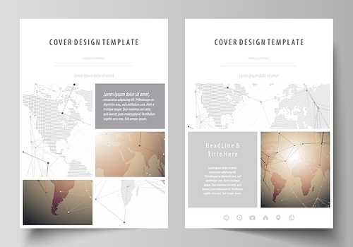 The vector illustration of the editable layout of A4 format covers design templates for brochure, magazine, flyer, booklet, report. Global network connections, technology background with world map