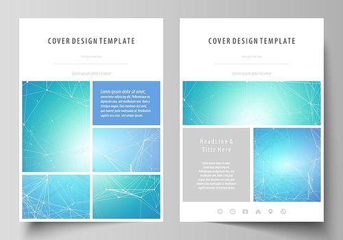 Business templates for brochure, magazine, flyer, booklet or annual report. Cover design template, easy editable vector, abstract flat layout in A4 size. Chemistry pattern, connecting lines and dots, molecule structure, medical DNA research. Medicine concept.