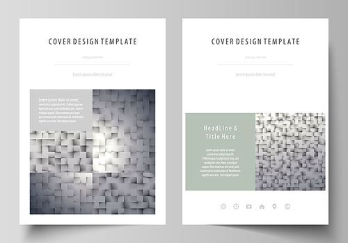 Business templates for brochure, magazine, flyer, booklet or annual report. Cover design template, easy editable vector, abstract flat layout in A4 size. Pattern made from squares, gray background in geometrical style. Simple texture.