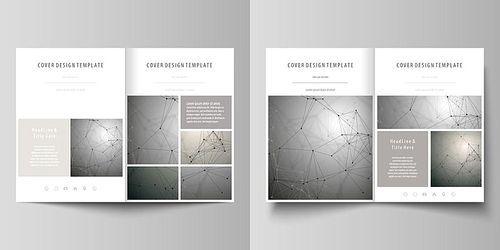 Business templates for bi fold brochure, magazine, flyer, booklet or annual report. Cover design template, easy editable vector, abstract flat layout in A4 size. Chemistry pattern, molecule structure on gray background. Science and technology concept.