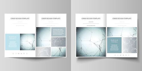 Business templates for bi fold brochure, magazine, flyer, booklet or annual report. Cover design template, easy editable vector, abstract flat layout in A4 size. Chemistry pattern, connecting lines and dots, molecule structure, scientific medical DNA research.