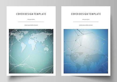 The vector illustration of the editable layout of A4 format covers design templates for brochure, magazine, flyer, booklet, report. Chemistry pattern, connecting lines and dots. Medical concept