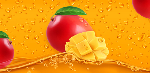 Drops. Mango juice. 3d realistic vector