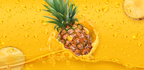 Drops. Pineapple juice. 3d realistic vector