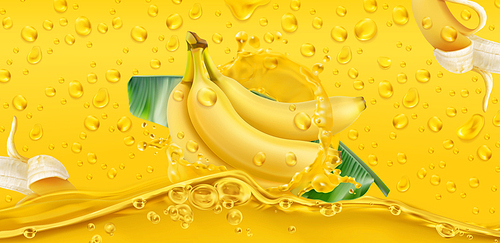 Yellow drops. Banana, tropical fruit. 3d realistic vector