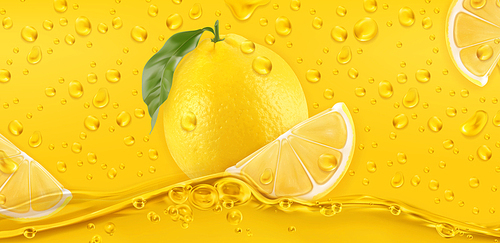 Yellow drops. Lemon. 3d realistic vector