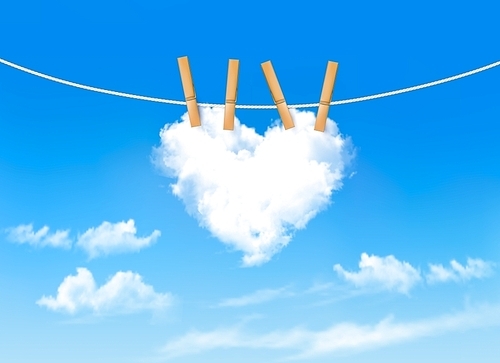 Heart shaped cloud on rope. Nature beautiful background. Vector