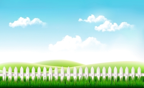 White fence in nature summer background. Vector.