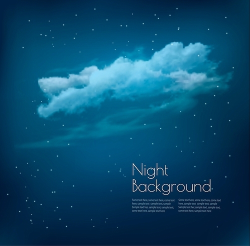 Night sky background with clouds and stars. Vector