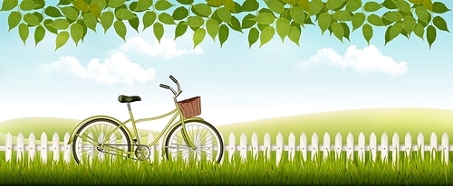 Nature meadow landscape with a bicycle. Vector.