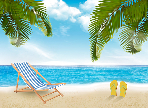 Palm leaves on beach. Vector illustration.