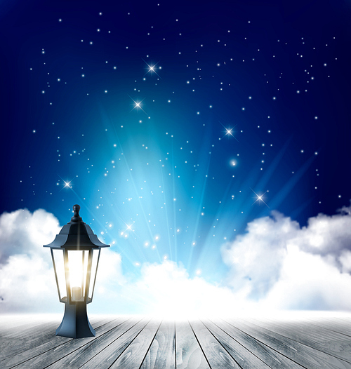 Night nature sky background with clouds and stars. Vector.