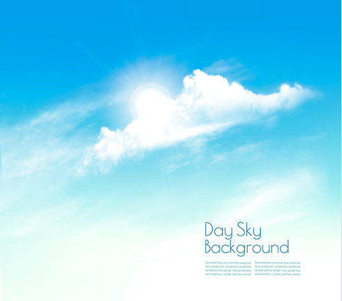 Day sky background with clouds and sun. Vector