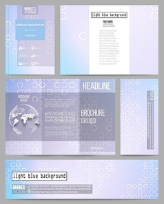 Set of business templates for presentation, brochure, flyer or booklet. Abstract white circles on light blue background, vector illustration.