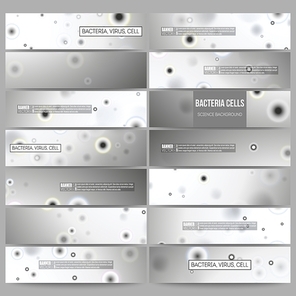 Set of modern vector banners. Molecular research, illustration of cells in gray, science vector background.