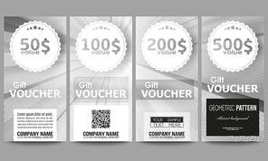 Set of modern gift voucher templates. Abstract lines background, simple abstract monochrome texture.