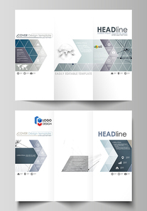 Tri-fold brochure business templates on both sides. Easy editable abstract vector layout in flat design. DNA and neurons molecule structure. Medicine, science, technology concept. Scalable graphic