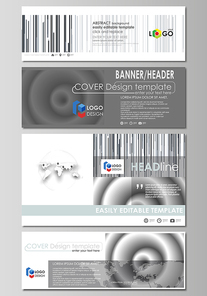 Social media and email headers set, modern banners. Business templates. Easy editable abstract design template, vector layouts in popular sizes. Simple monochrome geometric pattern. Minimalistic background. Gray color shapes.
