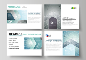 Set of business templates for presentation slides. Easy editable abstract vector layouts in flat design. Geometric background, connected line and dots. Molecular structure. Scientific, medical, technology concept.