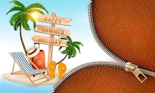Summer vacation background with a zipper. Vector.