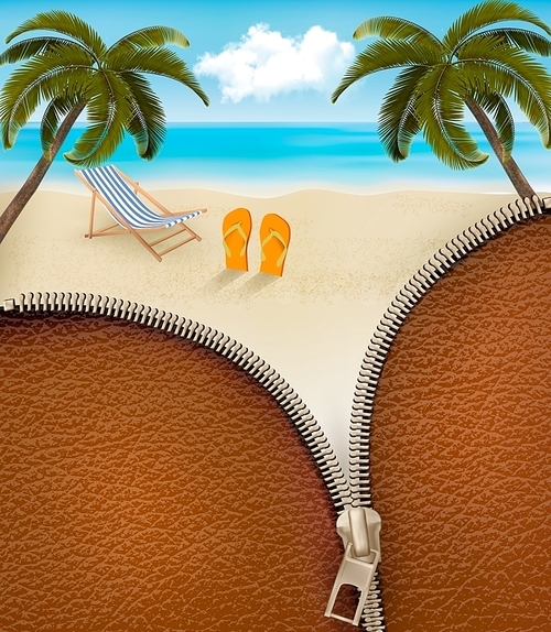 Seaside background with a zipper. Vector.