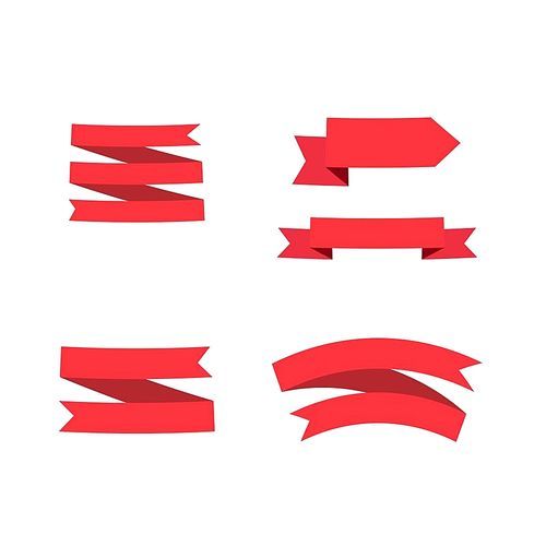 Red ribbons set. design elements isolated on white . - Vector