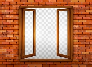 Wooden window on the windowsill. Vector.