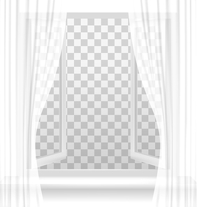 Open window with curtains on a transparent background. Vector.