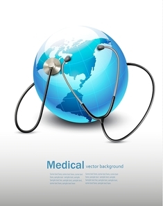 Stethoscope against a globe. Vector