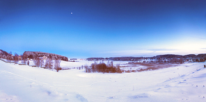 Winter twilight, cold evening. Snow landscape
