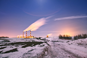 Power plant in the night. Belarus