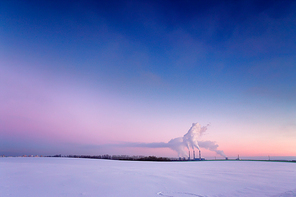 Power plant in the evening. Belarus