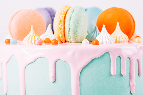 Colorful Macaron Birthday Cake And Sweet Candy Topping