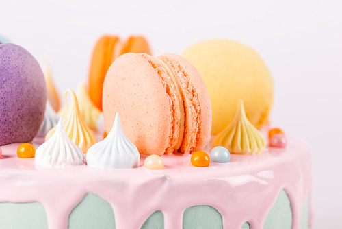 Colorful Macaron Birthday Cake And Sweet Candy Topping