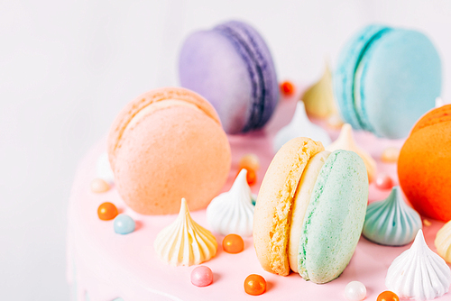 Colorful Macaron Birthday Cake And Sweet Candy Topping