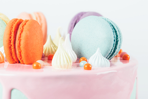 Colorful Macaron Birthday Cake And Sweet Candy Topping