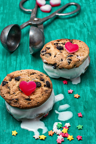 dessert shortcake with ice cream on the background spoons for ice cream