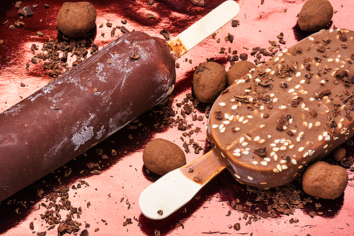 Chocolate ice cream on a stick.Classic chocolate ice cream