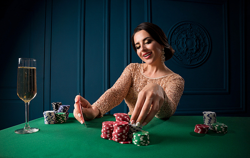 Young beautiful woman in casino