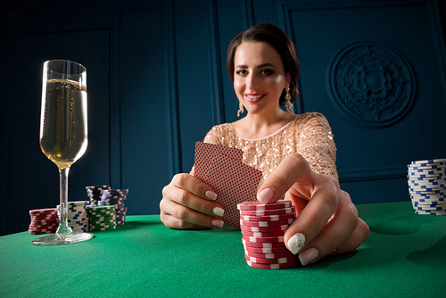 Young beautiful woman in casino