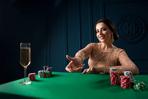 Beautiful woman playing in casino