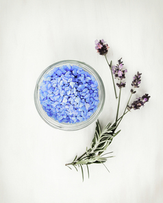 lavender 씨솔트 in glass jar, top view