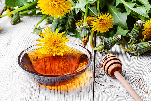 Saucer therapeutic honey made from dandelions in national recipe