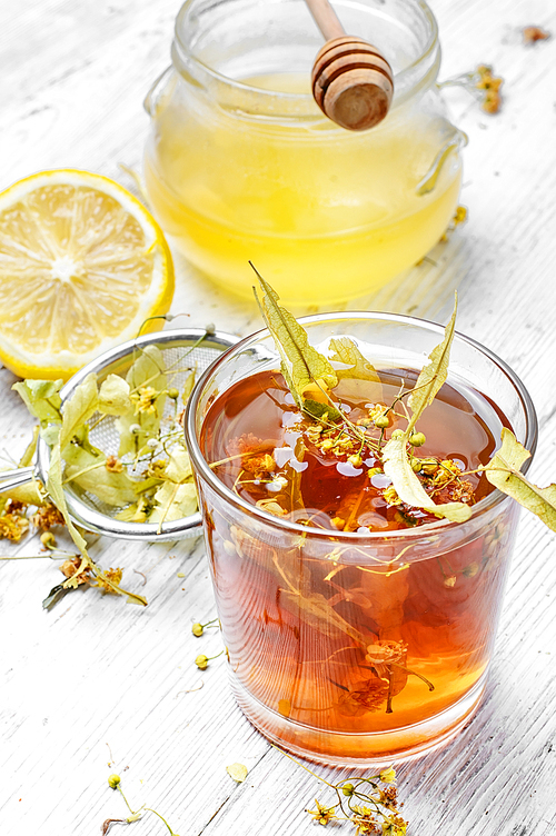 Remedy for cold-tea with dry Linden,honey and lemon