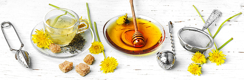long banner with medicinal tea with honey dandelion