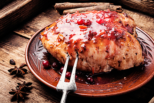 Grilled healthy chicken breasts with cranberry sauce