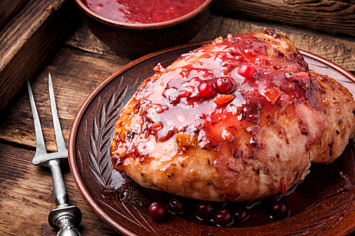 Grilled healthy chicken breasts with cranberry sauce.Summer BBQ