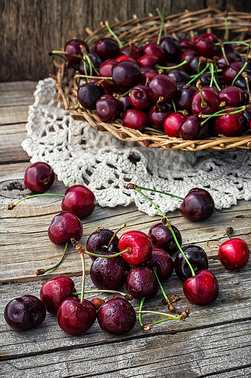 juicy and fresh berries June cherry.The image is tinted.