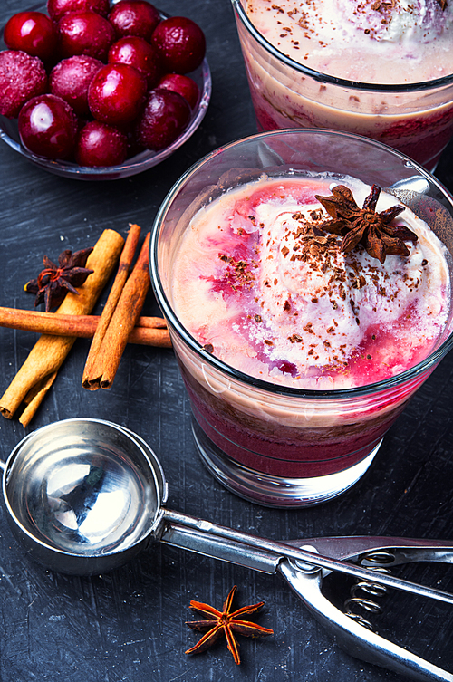 homemade ice cream with cherry flavor in a glass